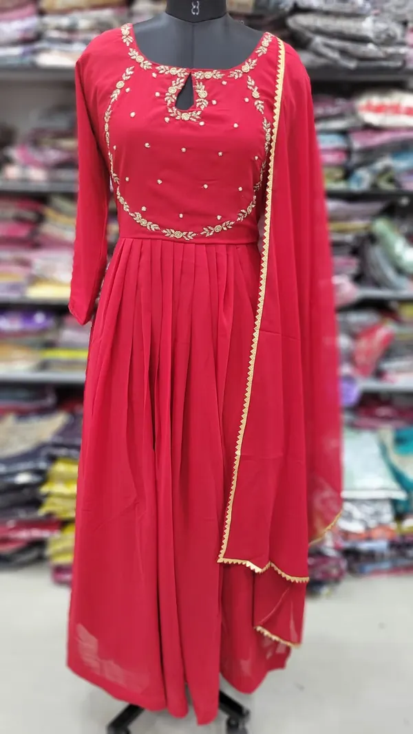 Heavy Georgett handwork Long Anarkali with Dupatta | ks1080